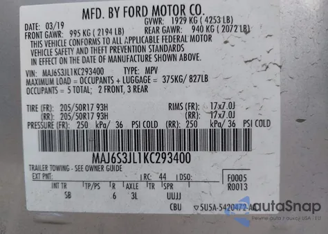 2019 Ford Ecosport Ses from USA, damaged, VIN MAJ6S3JL1KC293400